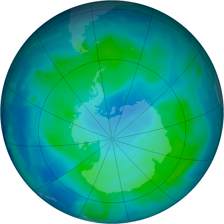 Antarctic ozone map for 06 February 2012
